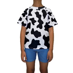 Animal Print Black And White Black Kids  Short Sleeve Swimwear