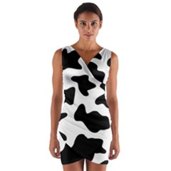 Animal Print Black And White Black Wrap Front Bodycon Dress