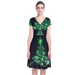 Christmas Tree Background Short Sleeve Front Wrap Dress