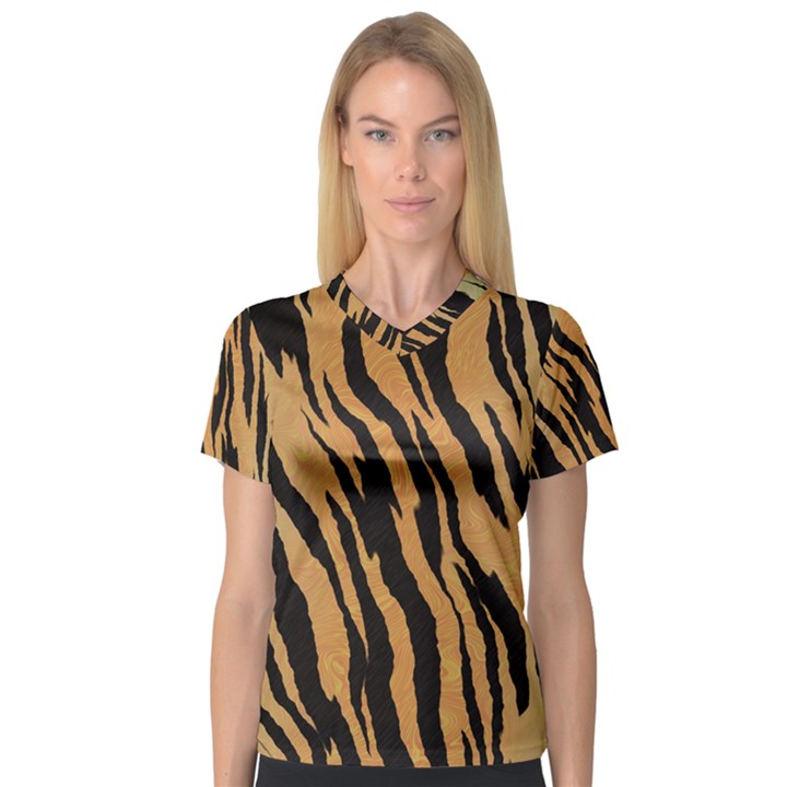 Animal Tiger Seamless Pattern Texture Background V-Neck Sport Mesh Tee