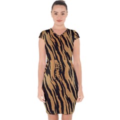 Animal Tiger Seamless Pattern Texture Background Capsleeve Drawstring Dress 