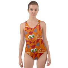 Animals Pet Cats Mammal Cartoon Cut-out Back One Piece Swimsuit by BangZart