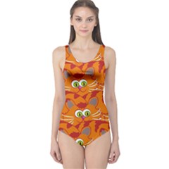 Animals Pet Cats Mammal Cartoon One Piece Swimsuit by BangZart