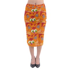 Animals Pet Cats Mammal Cartoon Midi Pencil Skirt