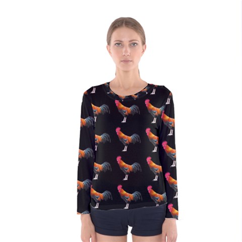 Background Pattern Chicken Fowl Women s Long Sleeve Tee by BangZart