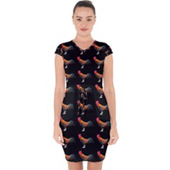 Background Pattern Chicken Fowl Capsleeve Drawstring Dress 