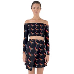 Background Pattern Chicken Fowl Off Shoulder Top With Skirt Set