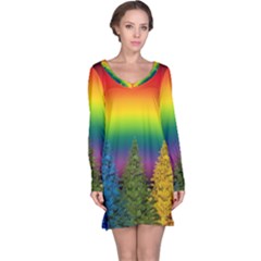 Christmas Colorful Rainbow Colors Long Sleeve Nightdress