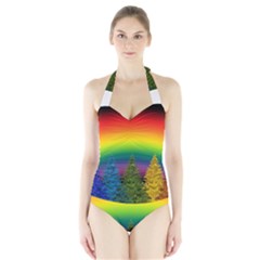 Christmas Colorful Rainbow Colors Halter Swimsuit