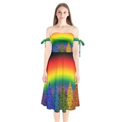 Christmas Colorful Rainbow Colors Shoulder Tie Bardot Midi Dress by BangZart