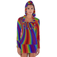 Abstract Pattern Lines Wave Long Sleeve Hooded T-shirt