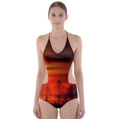 Tree Series Sun Orange Sunset Cut-out One Piece Swimsuit