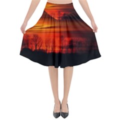 Tree Series Sun Orange Sunset Flared Midi Skirt by BangZart