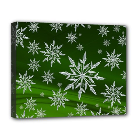 Christmas Star Ice Crystal Green Background Deluxe Canvas 20  X 16   by BangZart