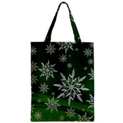 Christmas Star Ice Crystal Green Background Zipper Classic Tote Bag