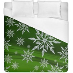 Christmas Star Ice Crystal Green Background Duvet Cover (king Size) by BangZart