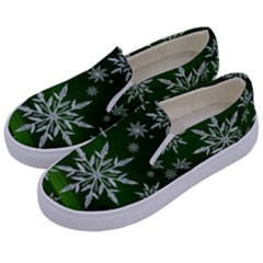 Christmas Star Ice Crystal Green Background Kids  Canvas Slip Ons by BangZart