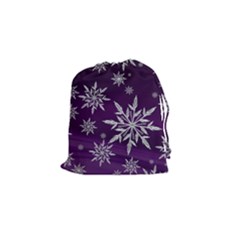 Christmas Star Ice Crystal Purple Background Drawstring Pouches (small) 