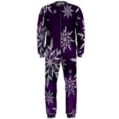 Christmas Star Ice Crystal Purple Background Onepiece Jumpsuit (men) 
