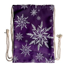 Christmas Star Ice Crystal Purple Background Drawstring Bag (large)