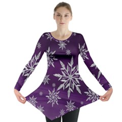 Christmas Star Ice Crystal Purple Background Long Sleeve Tunic 