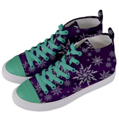Christmas Star Ice Crystal Purple Background Women s Mid-top Canvas Sneakers by BangZart