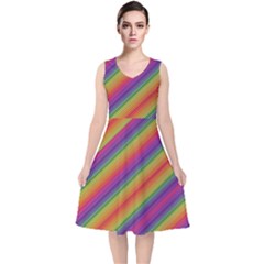 Spectrum Psychedelic V-neck Midi Sleeveless Dress 