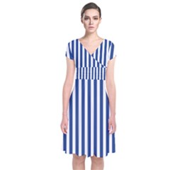 Blue Stripes Short Sleeve Front Wrap Dress by jumpercat