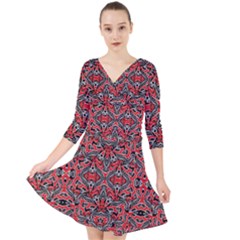 Exotic Intricate Modern Pattern Quarter Sleeve Front Wrap Dress	 by dflcprints