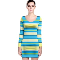 Stripes Yellow Aqua Blue White Long Sleeve Bodycon Dress