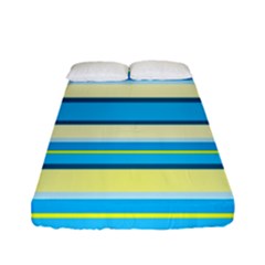 Stripes Yellow Aqua Blue White Fitted Sheet (full/ Double Size)