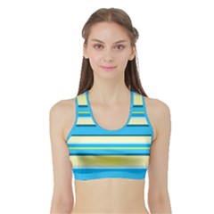 Stripes Yellow Aqua Blue White Sports Bra with Border