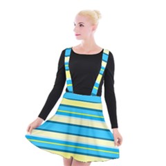 Stripes Yellow Aqua Blue White Suspender Skater Skirt