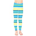 Stripes Yellow Aqua Blue White Kids  Legging View1