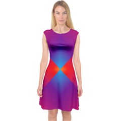 Geometric Blue Violet Red Gradient Capsleeve Midi Dress