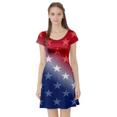 America Patriotic Red White Blue Short Sleeve Skater Dress