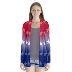 America Patriotic Red White Blue Drape Collar Cardigan