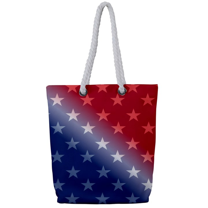 America Patriotic Red White Blue Full Print Rope Handle Tote (Small)