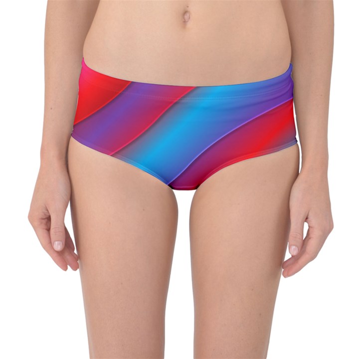 Diagonal Gradient Vivid Color 3d Mid-Waist Bikini Bottoms