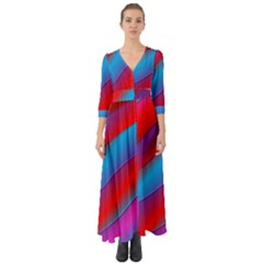 Diagonal Gradient Vivid Color 3d Button Up Boho Maxi Dress