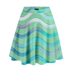 Abstract Digital Waves Background High Waist Skirt