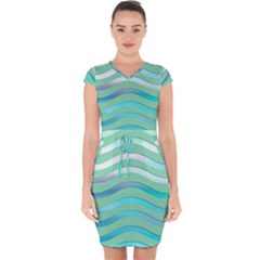 Abstract Digital Waves Background Capsleeve Drawstring Dress 