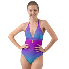 Background Pink Blue Gradient Halter Cut-Out One Piece Swimsuit