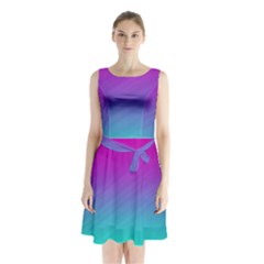 Background Pink Blue Gradient Sleeveless Waist Tie Chiffon Dress