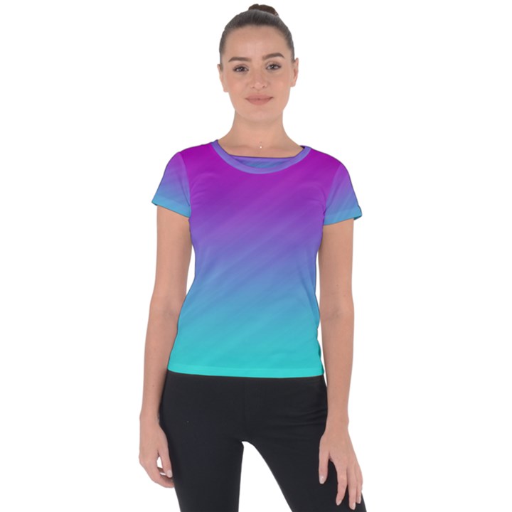 Background Pink Blue Gradient Short Sleeve Sports Top 