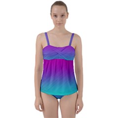 Background Pink Blue Gradient Twist Front Tankini Set