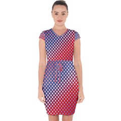 Dots Red White Blue Gradient Capsleeve Drawstring Dress 