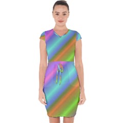 Background Course Abstract Pattern Capsleeve Drawstring Dress 
