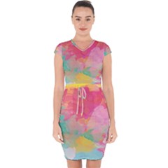 Watercolour Gradient Capsleeve Drawstring Dress 