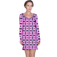 Pattern Pink Squares Square Texture Long Sleeve Nightdress by BangZart